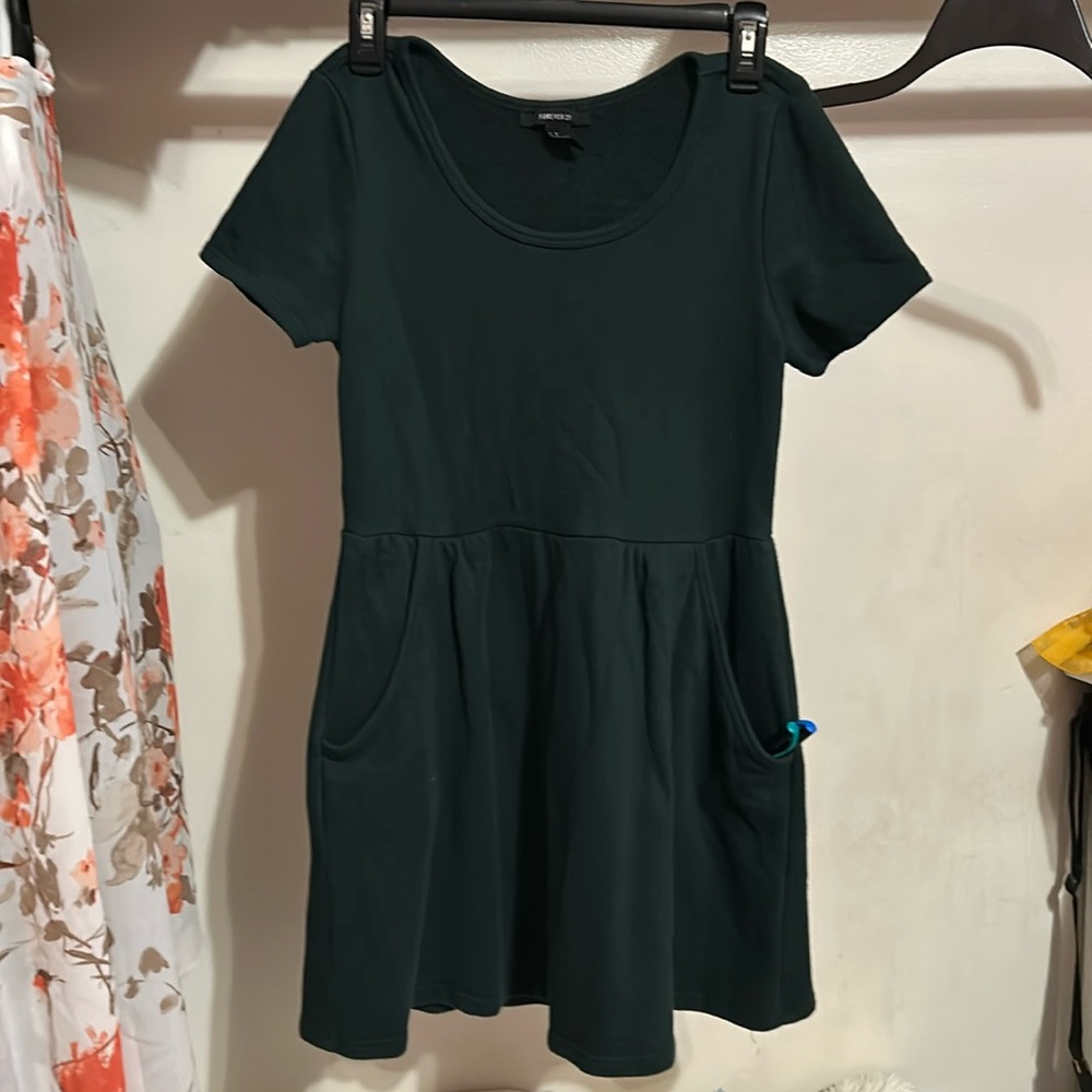 Dark Green Skater Dress w Pockets